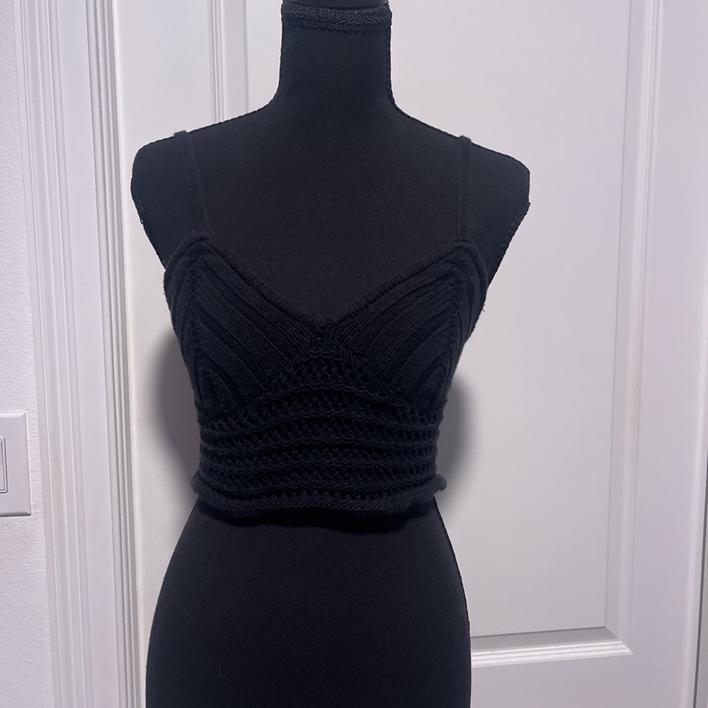 wild fable Black Crochet Ribbed Bralette